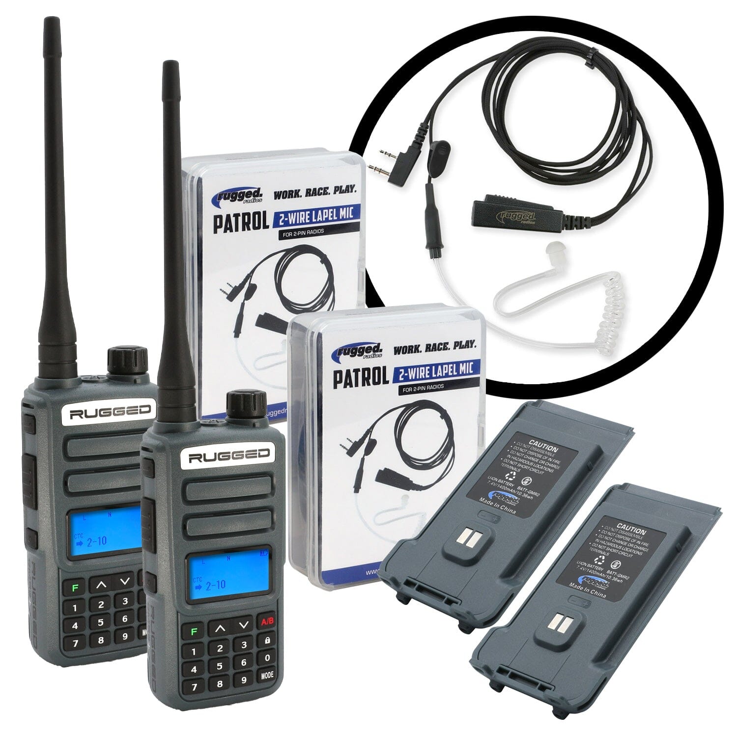 GREAT OUTDOORS PACK - GMR2 GMRS and FRS Two Way Handheld Radios with Lapel Mics and XL Batteries