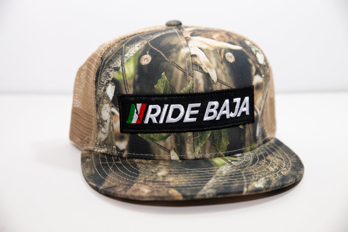 &quot;Ride Baja Mexican Insurance&quot; Rider Hat with Flag - Hybricam Camo Trucker Snapback
